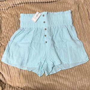 🐬Simply Southern High-Waist Smocked Button-Front Shorts in Sea Blue Size S/M